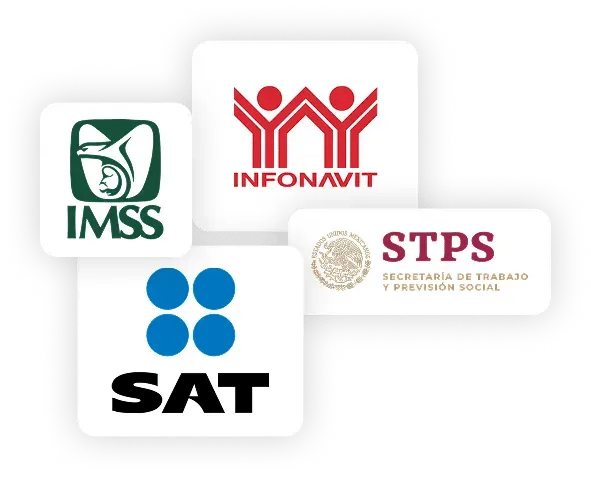 Logotipos de IMSS, INFONAVIT, SAT y STPS.